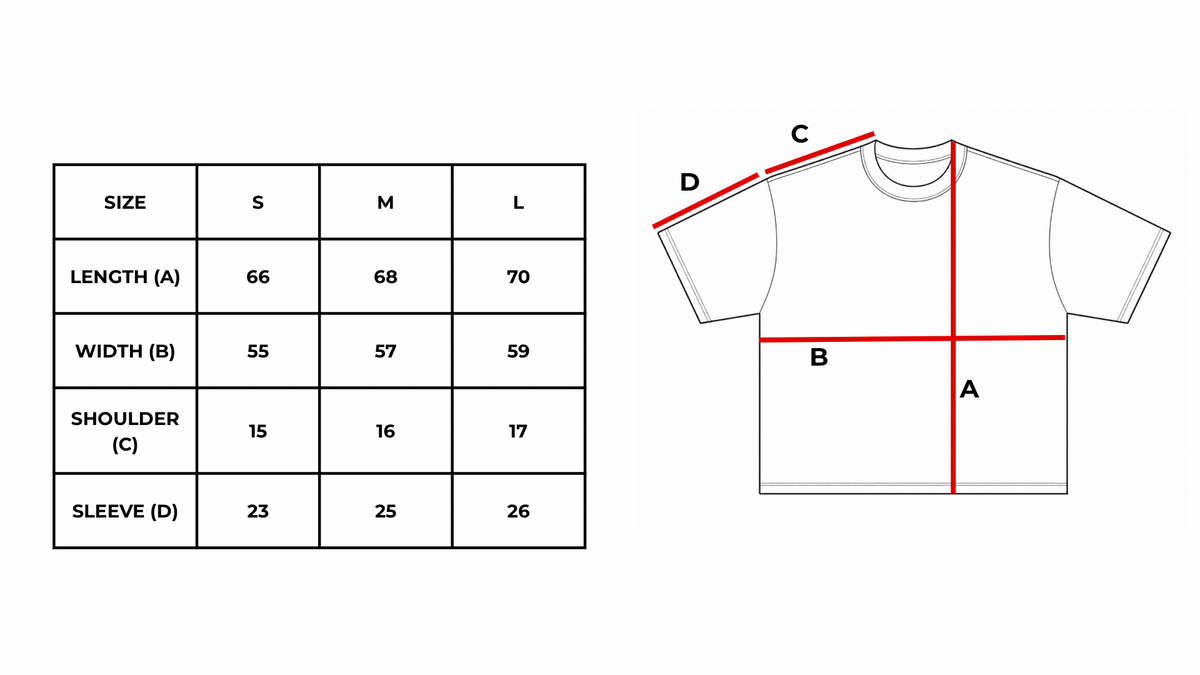 EYE TEE BLACK size guide