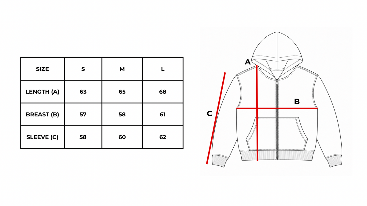 ZIP HOODIE BIG LOGO size guide